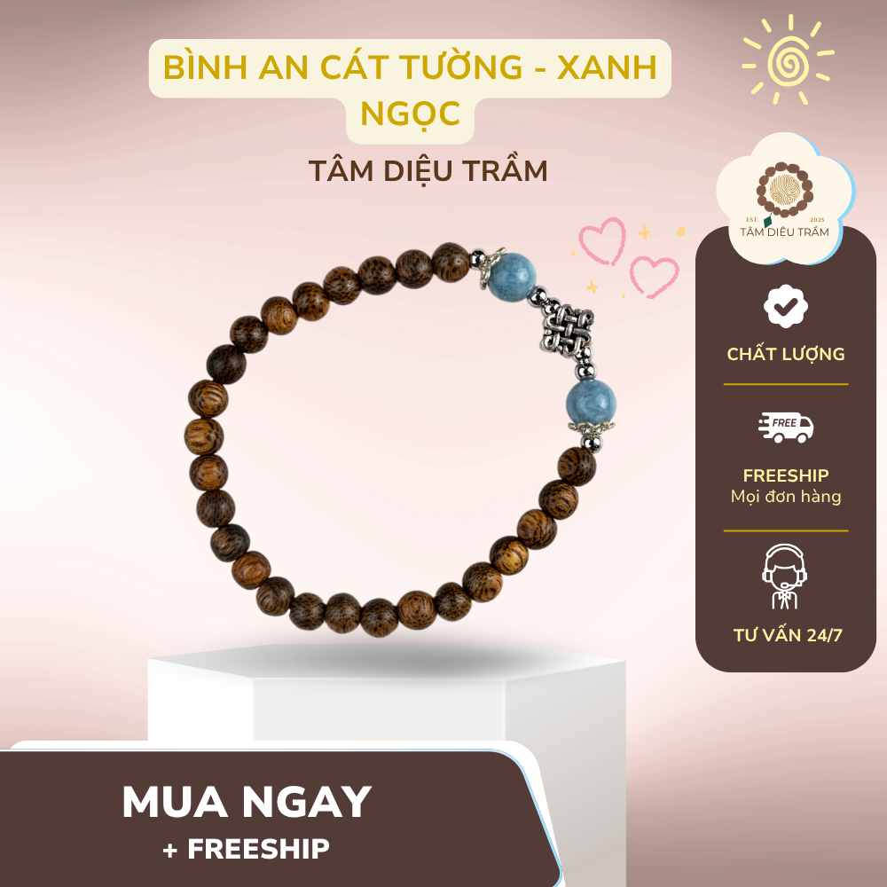 vòng trầm tâm diệu bình an cát tường xanh ngọc