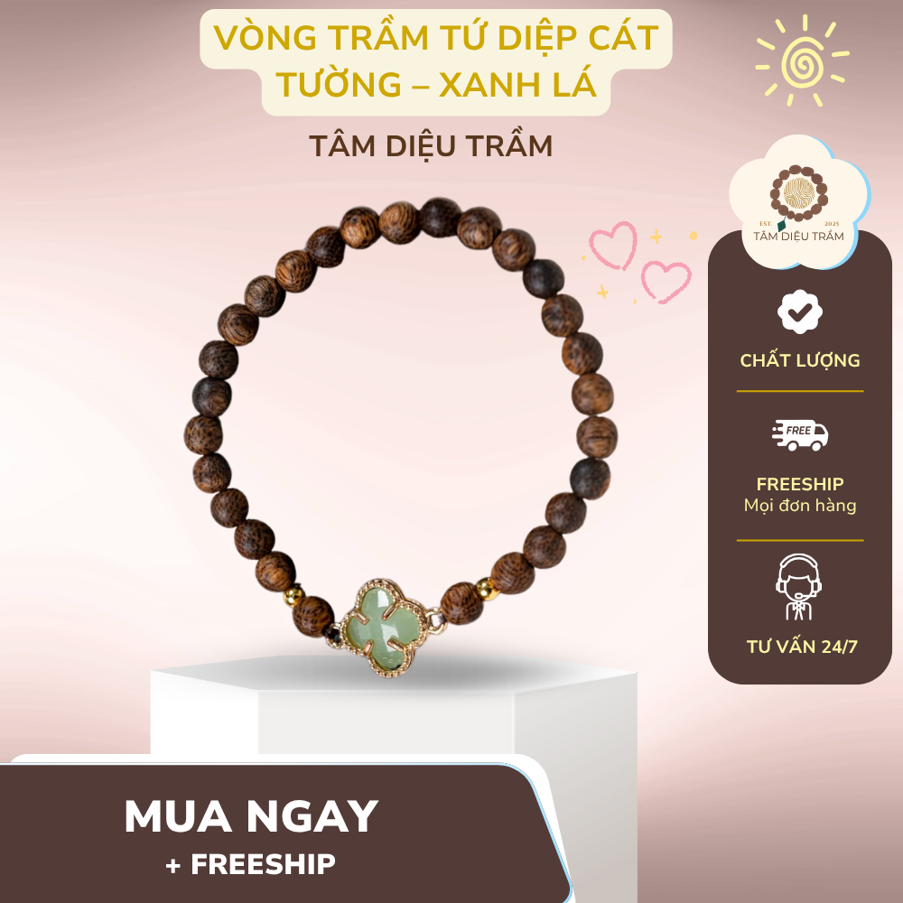 Vòng Trầm Tứ Diệp Cát Tường – Xanh Lá