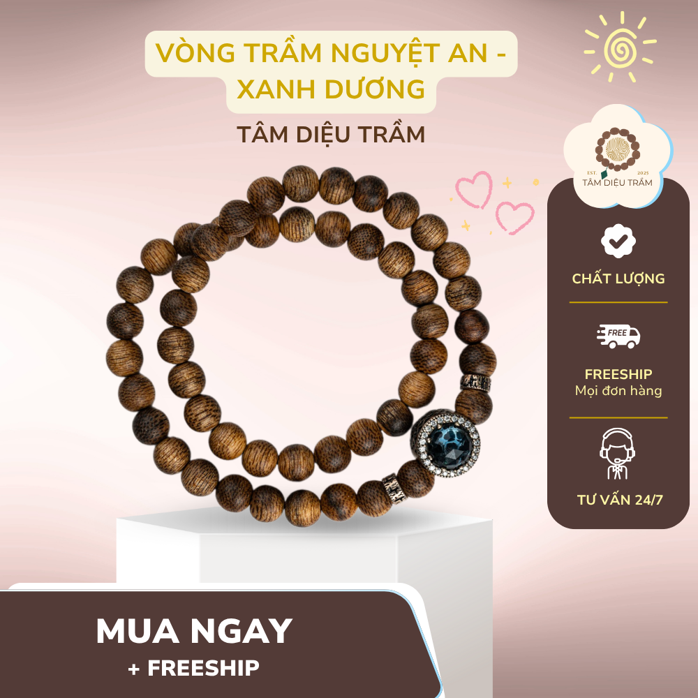vòng trầm hương nguyệt an xanh ngọc tâm diệu