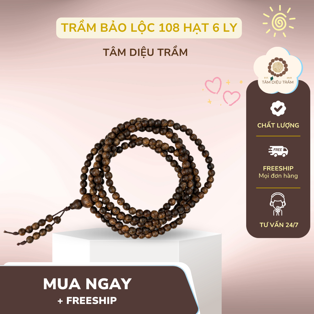 Vòng trầm 216 hạt Tâm Diệu Trầm